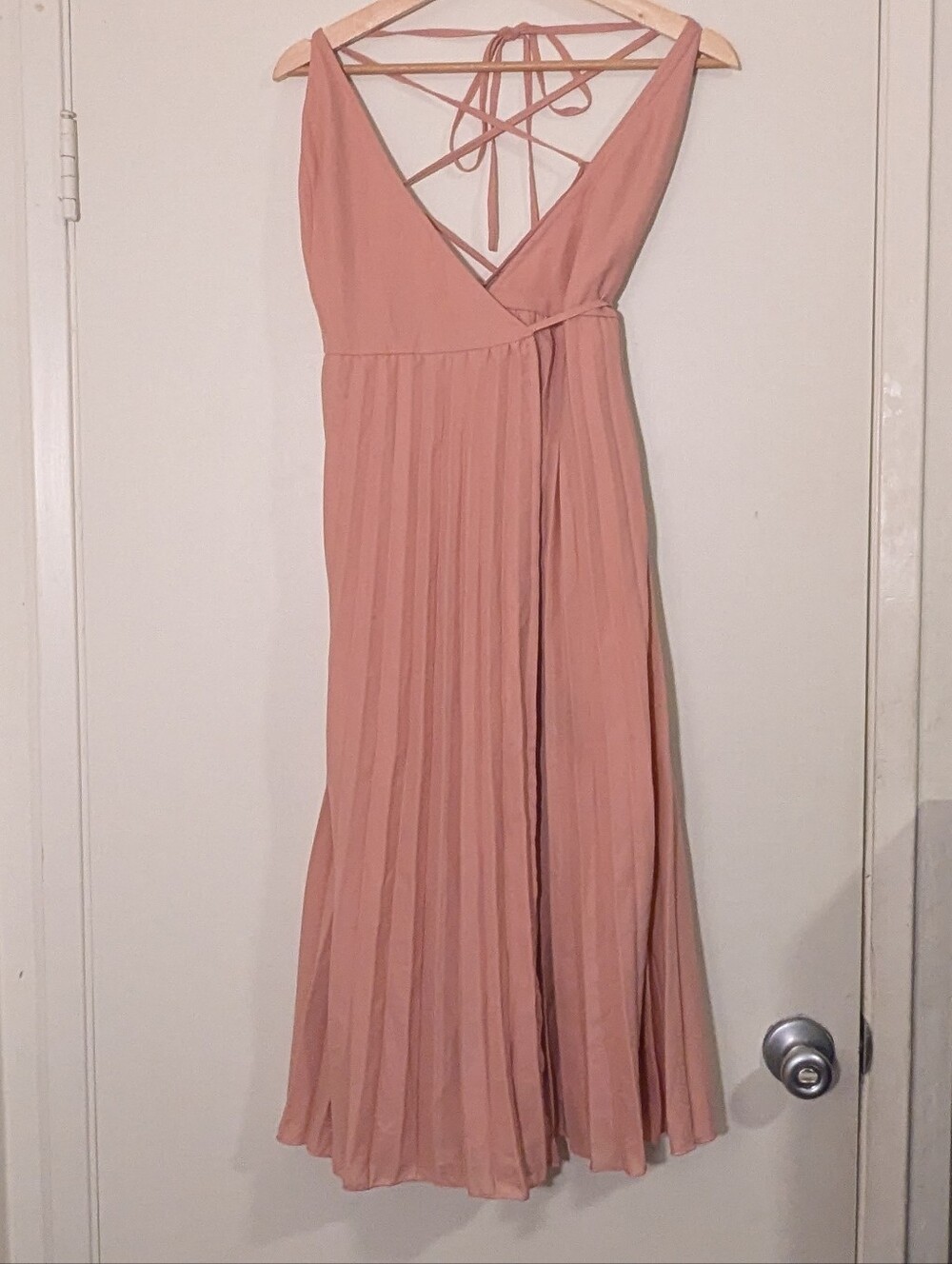 NWT ASOS Pleated Midi Dress in Dusty Rose with V-Back Tie, 4